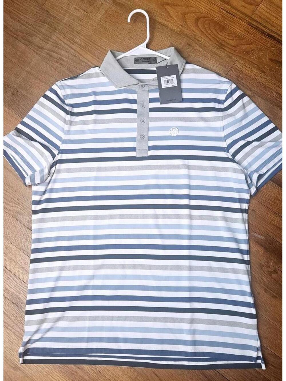 G/FORE Golf Striped Snow Blue Polo Shirt Size XL